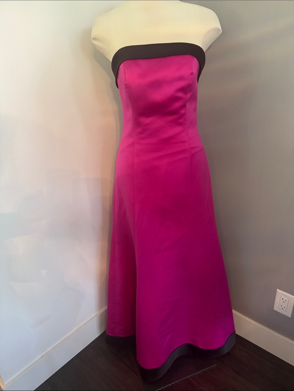 ALFRED SUNG Strapless Fuchsia Gown with Black Trim